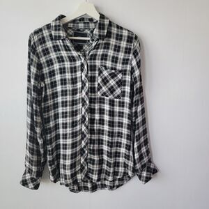 Rails Women's Rayon Black White-Button Front Plaid Shirt size XS